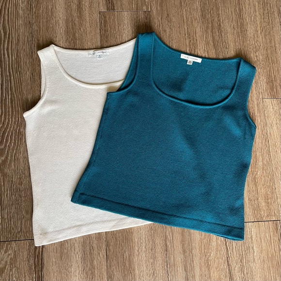 St. John Collection Santana Knit Teal Blue Shell Tank Wool Rayon Silk Sleeveless - Picture 15 of 15